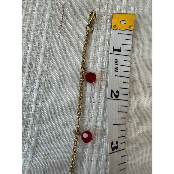 Vintage Gold Tone Chain Bracelet with Red Crystal Beads Horseshoe‎ Charm Jewelry - Picture 9 of 9